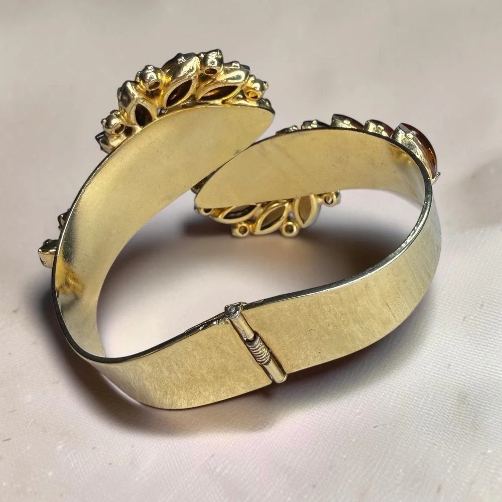 Vintage Alice Caviness Gold Tone Bypass Clamper Bracelet Marquise Rhinestones